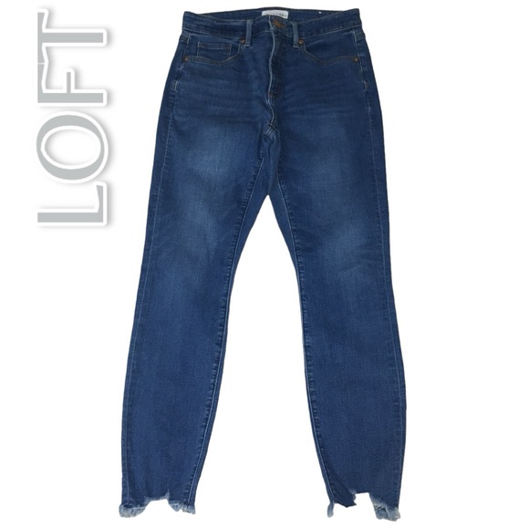 LOFT Denim - Loft Curvy Skinny Blue Distressed Hem Stretch Ankle Jeans - Women’s 6